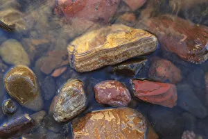 River rocks naturally polished in Lower Deschutes River, Central Oregon, USA