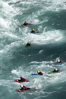 Images Dated 9th April 2007: River Surfing, Kawarau River, Kawarau Gorge at Roaring Meg, near Queenstown, South Island