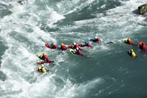 River Surfing, Kawarau River, Kawarau Gorge at Roaring Meg, near Queenstown, South Island