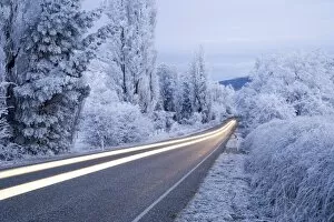 Images Dated 28th June 2006: Road and Hoar Frost, Fruitlands, near Alexandra, Central Otago, South Island, New Zealand