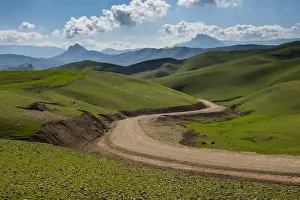 Terrain Prints: Road leading through the green scenery around the Darbandikhan artifical lake on the border of Iran