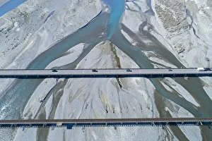 Road and rail bridges across Rakaia River, Rakaia, Mid Canterbury, South Island, New