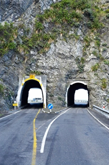 Centre Line Prints: Road Tunnels, Kaikoura Coastal Road, Marlborough, South Island, New Zealand