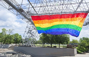Images Dated 2029: Rochester New York NY downtown city gay rainbow flag for Pride Festival Party in
