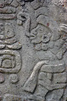 Stone Carving Prints: Detail of a rock carving by a Zapotec artist at Monte Alban archeologic site near Oaxaca