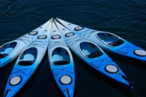 Rockport, Massachusetts, USA, kayaks in harbor along Bearskin Neck