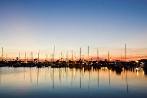 Rockport, Texas harbor at sunset
