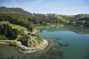 Rocky Point and Deborah Bay, Otago Harbour, Dunedin, South Island, New Zealand - aerial