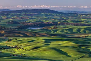 Images Dated 10th January 2023: Rolling hills with barns from Steptoe Butte near Colfax, Washington State, USA