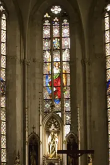 Crucifix Prints: Romania. Cluj - St. Mihail Catholic Church painted windows