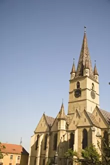 Romania, Sibiu. The Evangical Church of Sibiu, Old Town. (RF)