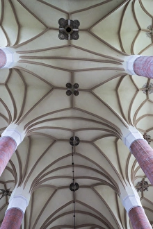 Romanian Prints: Romania, Transylvania, Bistrita, Evangelical Church, built 14th-century, interior ceiling