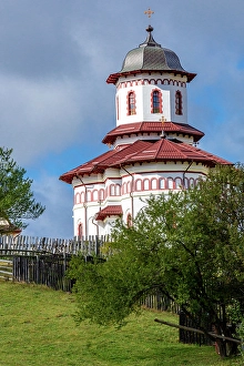 Transylvania Prints: Romania, Transylvania, Carpathian Mountains. Hiking trails, fields. Village church