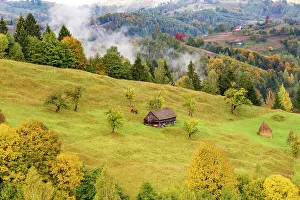 Transylvania Prints: Romania, Transylvania. Colorful, white mountain landscape