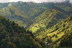 Transylvania Prints: Romania, Transylvania. Colorful, white mountain landscape