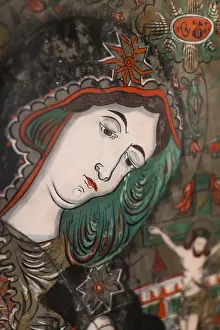 Largest Prints: Romania, Transylvania, Sibiel, glass icon of The Virgin Mary