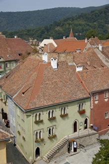 Romania, Transylvania, Sighisoara. Birthplace of Vlad Tepes (Dracula). Rooftop view