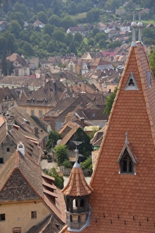Romania, Transylvania, Sighisoara. Birthplace of Vlad Tepes, Dracula. Rooftop view