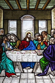 Images Dated 17th May 2014: Romania, Transylvania, Targu Mures, Greco-Catholic Cathedral, stained glass window
