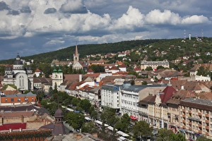 Images Dated 17th May 2014: Romania, Transylvania, Targu Mures, elevated city view towards Piata Trandafililor Square