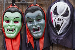 Souvenirs Prints: Romania, Transylvania, Tihuta Pass, souvenir market, horror-themed masks