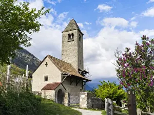 Mural Prints: The romanic little church of Sankt Prokulus (San Procolo) near Naturns (naturno)
