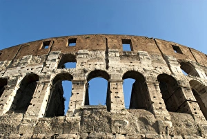 Gladiator Prints: Rome, Italy. A detail of the Flavian Amphitheater in Rome, commonly called the Colosseum