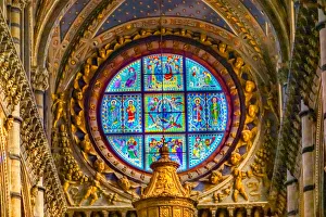 Basilica Prints: Rose window Siena Cathedral, Siena, Italy. Completed from 1215 to 1263