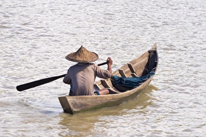 Mrauk U Prints: Rowing boat on the Kaladan River, between Sittwe and Mrauk-U, Rakhine State, Myanmar