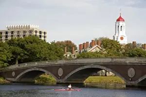 College Prints: Rowing on the Charles River and Harvard University buildings in Cambridge, Greater Boston