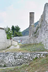 Decaying Prints: Ruins of the Red Mosque Berat upper citadel old walled city. Albania