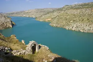 Reservoir Prints: Rumkale near Halfeti by the reservoir lake of Birecik dam on the Euphrates river