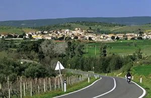 A rural highway and the village of Simala, Sardinia, Italy. italy, italian