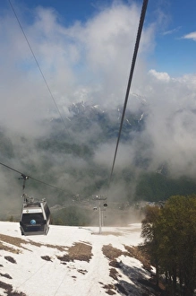 Russia, Caucasus Mountains, Sochi Area, Krasnaya Polyana, Carousel Mountain cable car