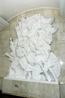 Subway Prints: Russia, Moscow, Kievskaya, Metro station bas relief sculpture, RESTRICTED: Not available
