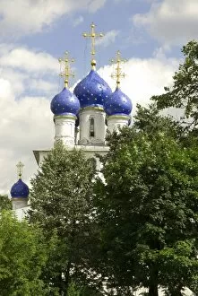 Images Dated 17th July 2007: Russia. Moscow. Kolomenskoe Museum_Reserve. Our Lady of Kazan church. Blue onion domes