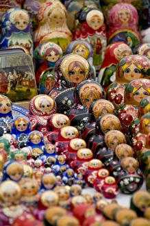 Russia, Moscow. Typical Russian handicrafts, matryoshka dolls