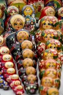 Images Dated 24th August 2008: Russia, Moscow. Typical Russian handicrafts, matryoshka dolls. (RF)
