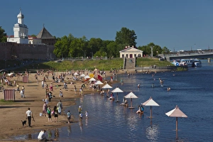 Russia, Novgorod Oblast, Veliky Novgorod, Volkhov River, Sofiyevski Beach