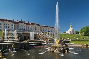 Russia Prints: Russia, Saint Petersburg, Peterhof, Grand Cascade fountains