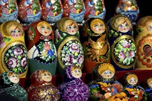 Images Dated 5th October 2008: Russia, St. Petersburg, Matryoshka dolls at an outdoor market, RESTRICTED: Not available
