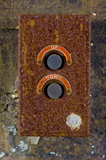 Concrete Prints: The rusted elevator control in the abandoned Roosevelt Sweater Mill