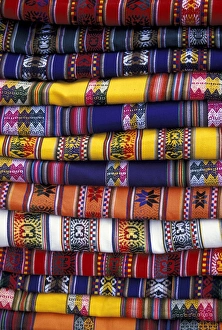 SA, Peru, Chinchero Bolts of traditional fabric in Chinchero market SA, Peru, Chinchero Bolts of traditional fabric in Chinchero market