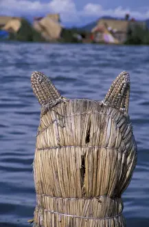 Boating Prints: SA, Peru, Lake Titicaca, Uros Floating Islands Famous dragon boats made of reeds