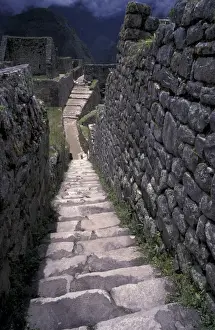 Inca Prints: SA, Peru, Machu Picchu Inca ruins; impressive stone ruins; Urubamba Valley in
