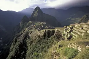 Mountainside Prints: SA, Peru, Machu Picchu Ruins showing recent reconstruction