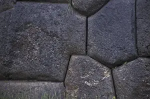 Inca Prints: SA, Peru, Sacayhuaman Inca ruins; distinctive zig-zag terraced walls, some stones