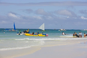 Sail boats on the beach, Boracay Island, Aklan Province, Philippines