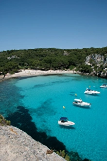 Balearic Island Prints: Sailboat. Balearic Islands. Menorca Island. Cala Macarella. Landscape coast. South island