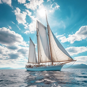 Ai Generated Prints: Sailboat on open water. (AI Generated)